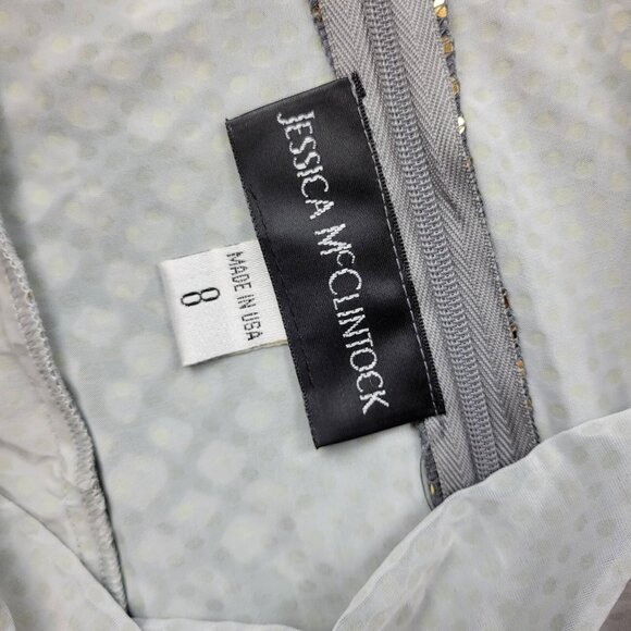 Jessica McClintock Dress Womens 8 Gray Gold Silver Glitter Fairy Y2K Twist Front - Picture 6 of 14